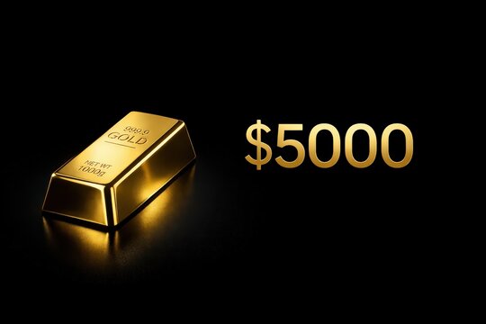 Isolated Gold Bullion Bar With $5000 Investment Tag