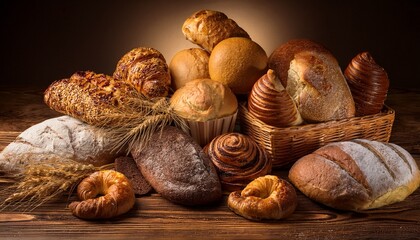 composition on a table of wood with a range of baked goods
