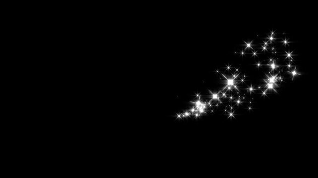 2D glitter star sparkle animation, magic line dust, pixie dust path, 4k Glittering star line effect, twinkle magic dust animation, White glowing twinkling glitter star, on black screen