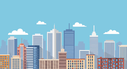 Modern Cityscape Skyline with Tall Buildings and Clouds