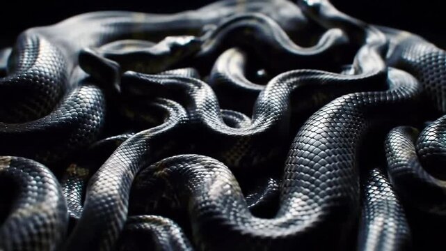 Dynamic Dark Serpents - Abstract Scales Morphing into Coiling Reptilian Forms, Emphasizing Texture and Dramatic Lighting.