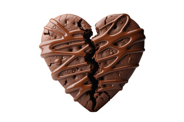 Broken Chocolate Heart in Sweet Drizzle with Rich Brown Color on Isolated White Background for Valentines Day