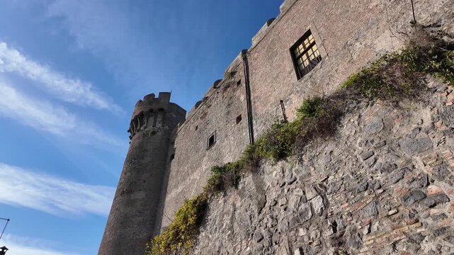 Majestic low angle view of Bracciano Castle, Odescalchi Castle, Slow Motion