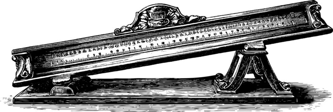 Vintage slide rule and botanical engraving - retro calculating instrument design