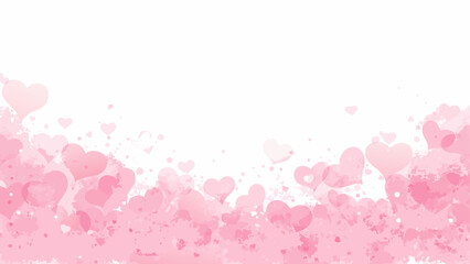 Pink watercolor hearts background with soft splatter texture for love romance Valentine's day design