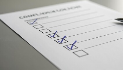 Checklist with blue check marks on a white paper document. Business task completion concept for project management and goal achievement.