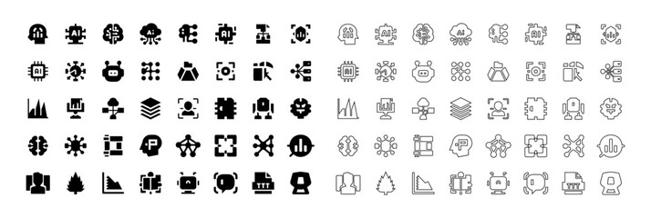 Abstract data network and machine learning vector icon collection