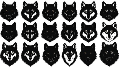 Fototapeta premium Collection of Wolf Head Silhouettes for Design Projects.