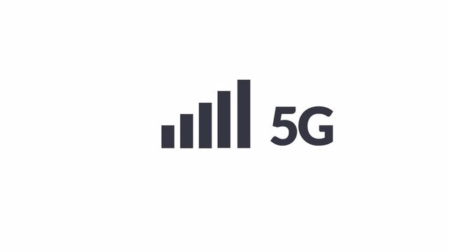 5G network icon design in flat icon. 5G network icon animation i computer and smartphone internet sign symbol in transparent background in 4K animation with alpha channel