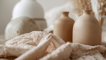 Ceramic Vases and Fabric on a Table in a Natural Light Setting During Daytime