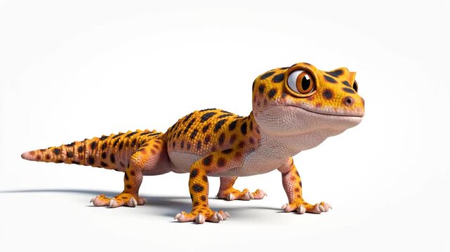 Showing a smiling leopard gecko on plain background moving slowly