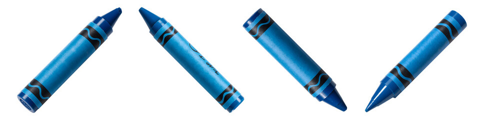 Collection for Four blue crayons isolated on transparent background