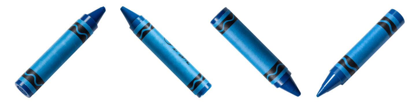 Collection for Four blue crayons isolated on transparent background