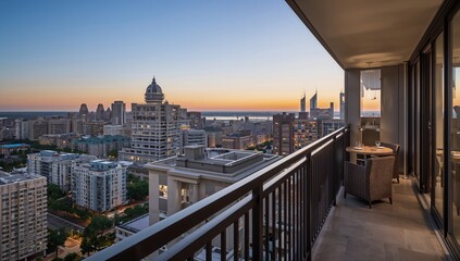 Obraz premium View From a High Balcony Showing City Skyline and Sunset in Toronto at Twilight