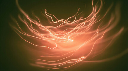 Vibrant orange light trails swirling in a mesmerizing abstract motion against a dark background creating a dynamic energy effect