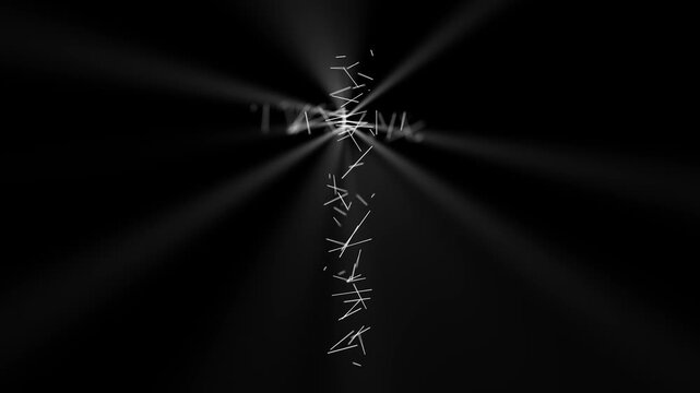 Glowing Christian Cross Formed by Radiant Light Beams in Darkness.
A dramatic Christian cross created from intersecting beams of white light emerging from deep darkness. 