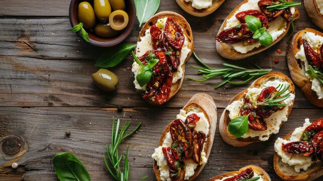 Video A simple table setting featuring toasted bread and olives