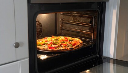 Delicious Pizza Baking in a Modern Oven.