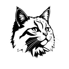 Fototapeta premium cat, cathead, kitten, feline, animal, pet, drawing, sketch, lineart, outline, handdrawn, illustration, vector, doodle, cute, adorable, cartoon, minimal, simple, blackandwhite, face, head, whiskers, ea