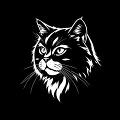 Obraz premium cat, cathead, kitten, feline, animal, pet, drawing, sketch, lineart, outline, handdrawn, illustration, vector, doodle, cute, adorable, cartoon, minimal, simple, blackandwhite, face, head, whiskers, ea