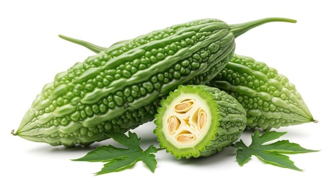 Fresh bitter melon on white background