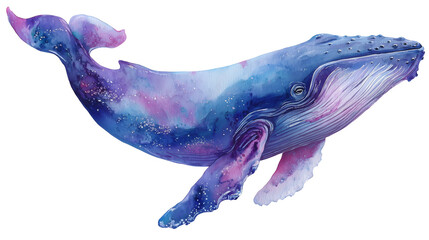 watercolor hand-drawn whale isolated on a white background