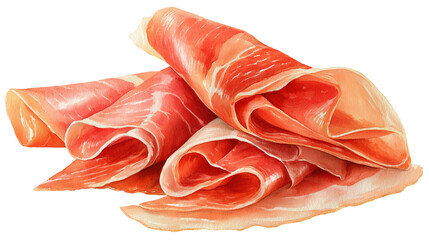 watercolor of Prosciutto slices folded neatly, transparent png background