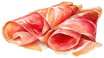 watercolor of Prosciutto slices folded neatly, transparent png background