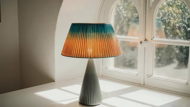 A decorative lamp on the window sill