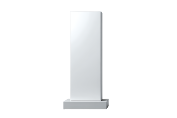 Tall slim standing sign with a blank white panel face, minimal base, and clean sharp edges with no text isolated on transparent background.