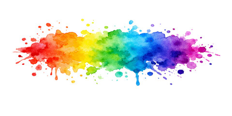 Obraz premium Artistic watercolor design featuring a rainbow of colorful ink and paint splashes with grunge texture splatters and liquid drops as a decorative vector element on a white background