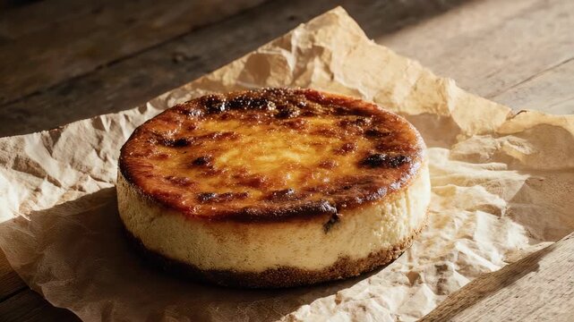 Cheesecake on the paper with wooden background
