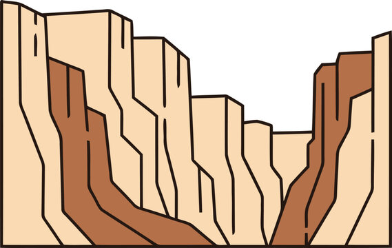 Geological formation of canyon walls with stratified rock layers
