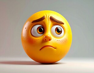 Worried Emoji Character with Downcast Eyes and Frowning Mouth.