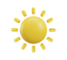 Vector 3d shining sun emoji. Yellow cartoon icon, isolated on white background. Cute summer emoticon illustration.