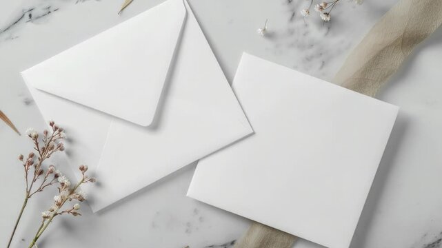 Video Two white envelopes sit on a smooth marble surface
