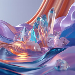 crystals in silk fabric