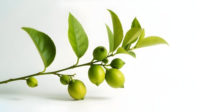 Green lemons on a branch