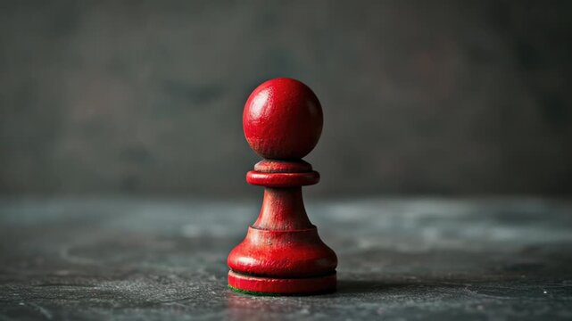 Video A single red chess piece sits on top of a wooden table, perfect for or decoration