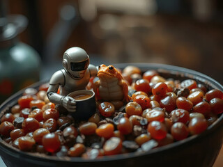 figurine of a cosmonaut with a frog