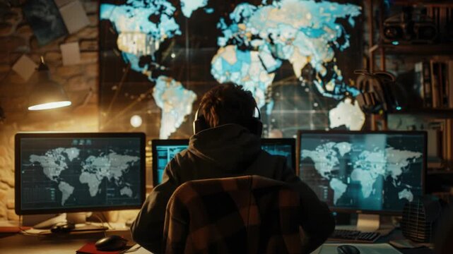 Video A person sitting in front of two computer monitors, likely working from home