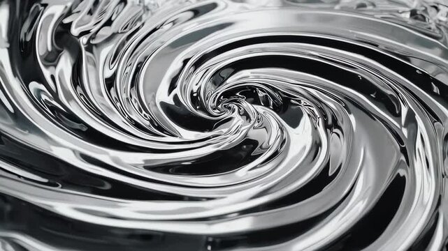 A chrome-like vortex swirls with reflective, liquid textures