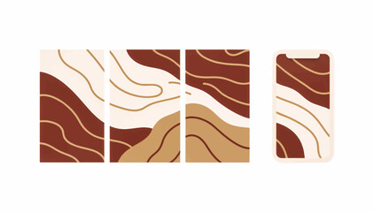 Fototapeta premium Minimalist abstract wood grain vector illustration. Vertical background templates for social media stories and mobile wallpapers. Earthy tone flat design graphics isolated on white background