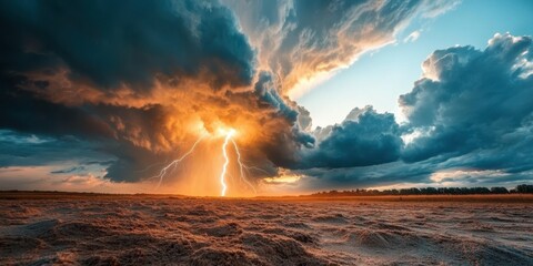 Fototapeta premium Stunning display of lightning dancing across a dramatic evening sky