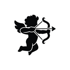 Fototapeta premium Black silhouette of a cherub with a bow and arrow baby