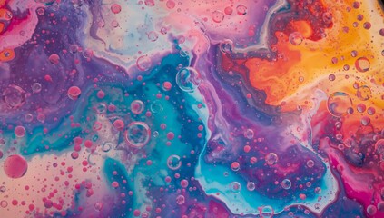 Fototapeta premium Colorful Abstract Pattern With Bubbles and Swirls in Vibrant Shades During a Close-Up Shot