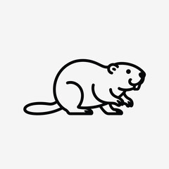 Fototapeta premium Black and white line of a beaver with a long tail and teeth animal line black and white cartoon desi