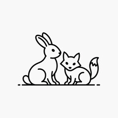 Rabbit and fox sitting together on a white background animals wildlife d