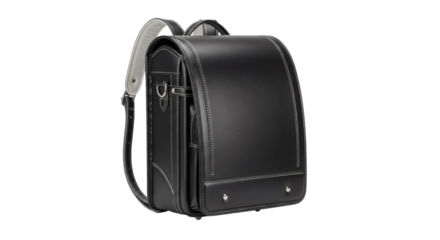 Black randoseru japanese school backpack isolated on transparent background