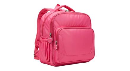 Naklejka premium Bright pink backpack for school or travel with zipper pockets isolated on transparent background